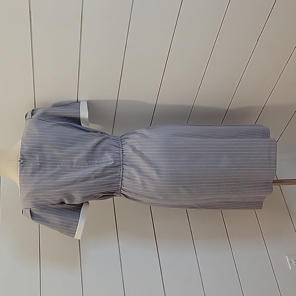 VINTAGE 80s Patty O'Neil midi dress grey with white pinstripes - Picture 2 of 6